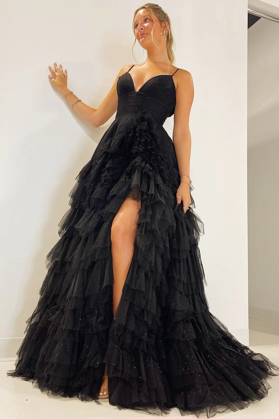 Weitese Dress Formal Women's Dresses High-Waist Tiered with Ruffles Tulle Party Dress Prom Dresses Shops