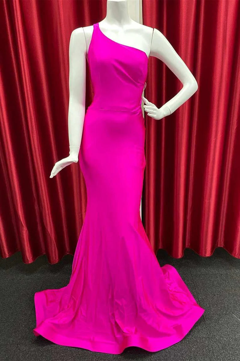 One-Shoulder Twist-Back Trumpet Prom Dress