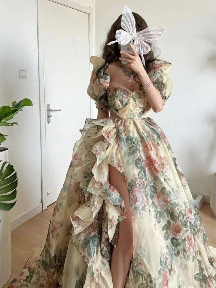 Weitese Formal Wear Dresses Women Puff Sleeve Printed Irregular Prom Dress Wedding Dress Prom Dress Shops