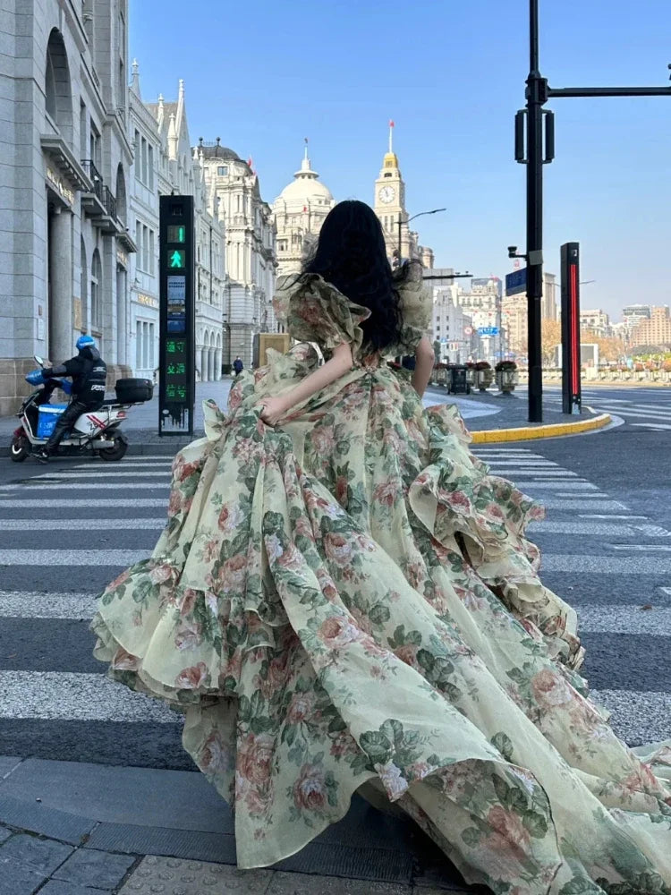 Weitese Formal Wear Dresses Women Puff Sleeve Printed Irregular Prom Dress Wedding Dress Prom Dress Shops