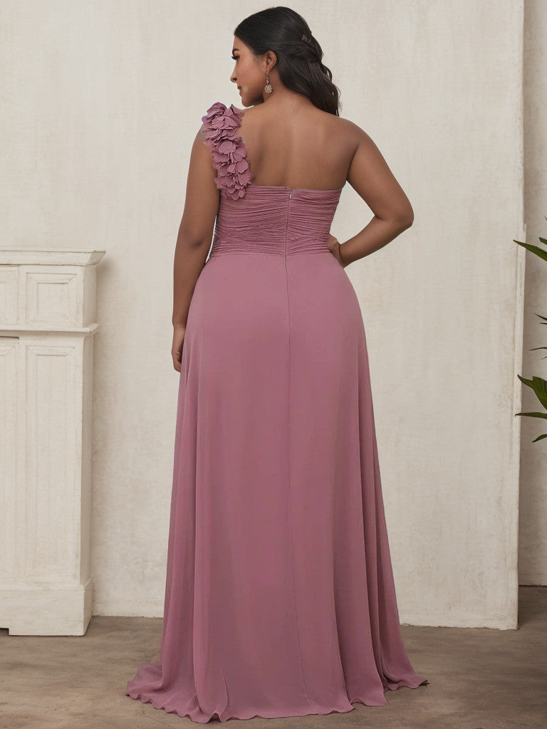 Robe de demoiselle d'honneur longue en mousseline de soie à une épaule Weitese grande taille