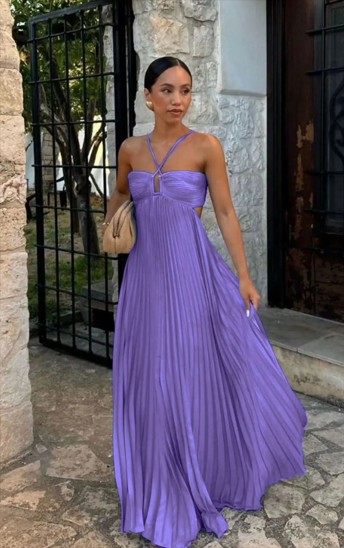 Best Sellers Spaghetti Straps Sleeveless A-Line Satin Cutout Back Long Prom Dress