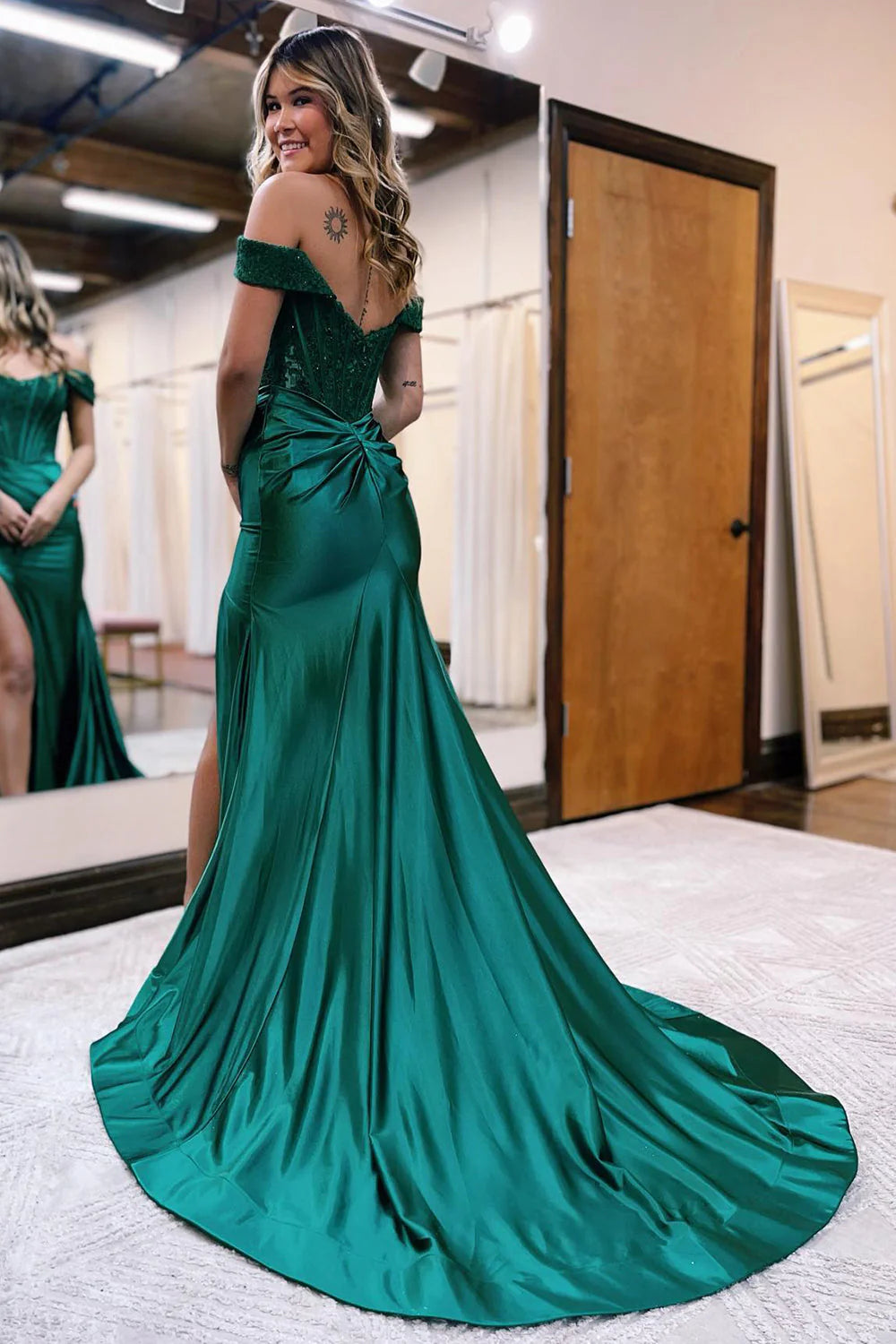 Mermaid Off The Shoulder Court Train Long Dress With Split
