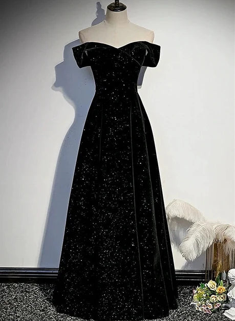 Luxury A-line Off Shoulder Short Sleeve Zipper Back Long Prom Dress