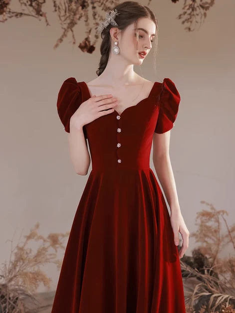 Burgundy Velvet A-Line Sweetheart Lace-Up-Back Floor-Length Dress