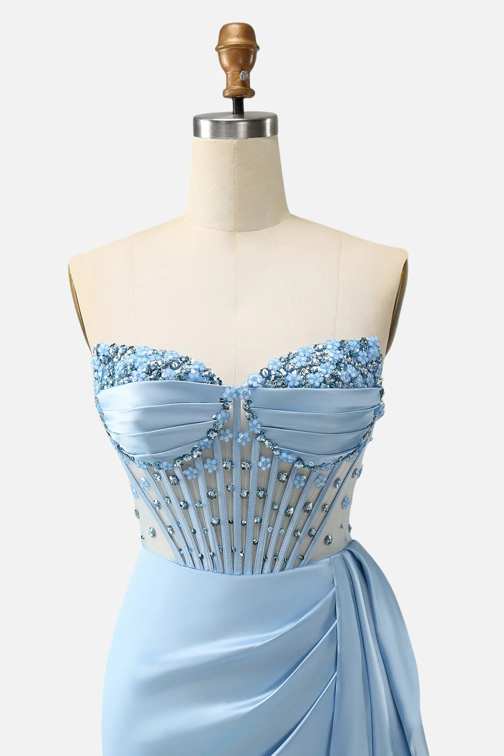 Vestido Weitese azul con cuentas, fruncido, ajustado, corto, con chal, para regreso a casa 