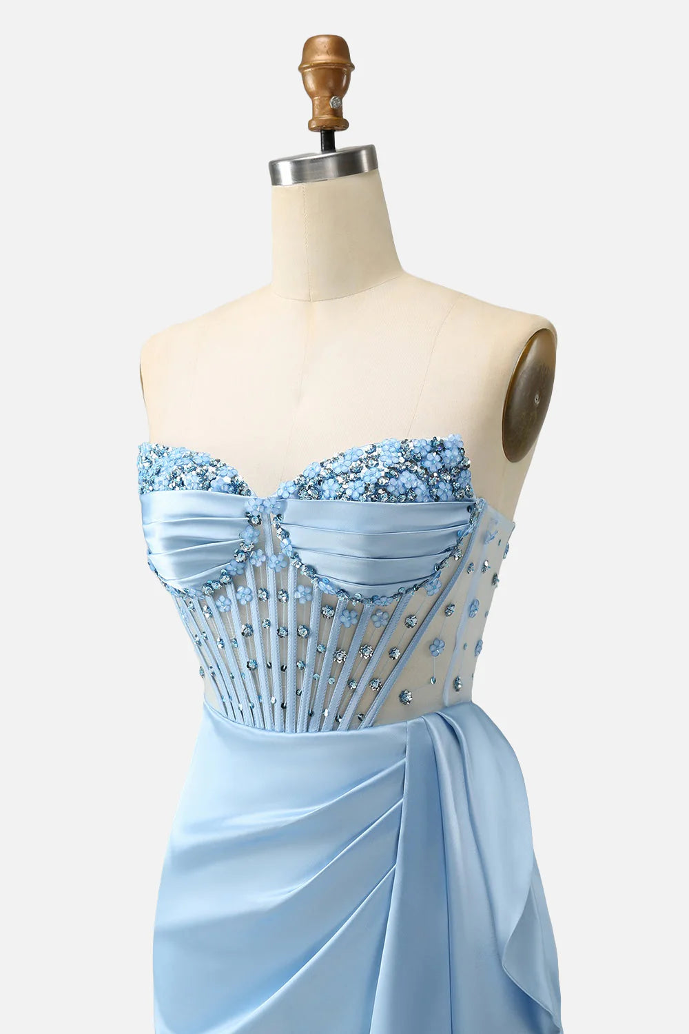 Vestido Weitese azul con cuentas, fruncido, ajustado, corto, con chal, para regreso a casa 