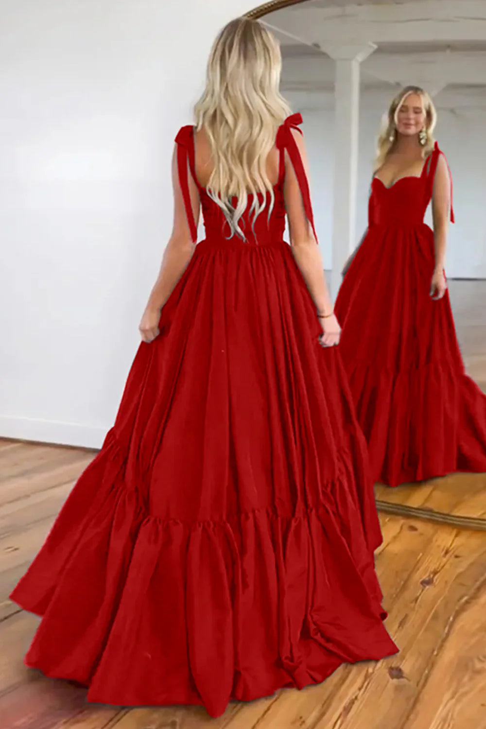 Robe de bal longue trapèze dos nu avec bretelles