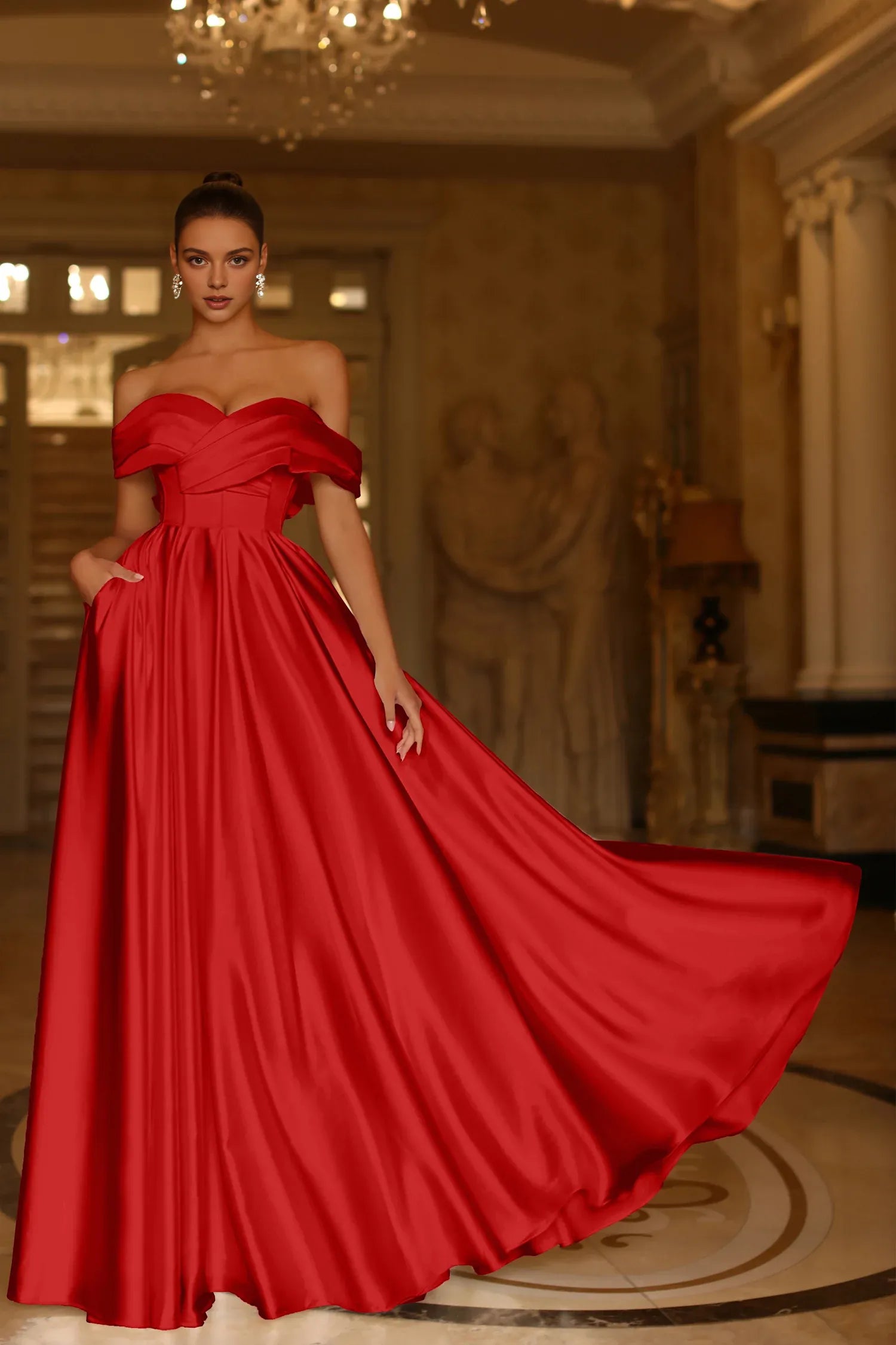 Weitese Dress A Line Long Pleated Formal Prom Dress Off the Shoulder Floor-Length Sleeveless Evening Dress