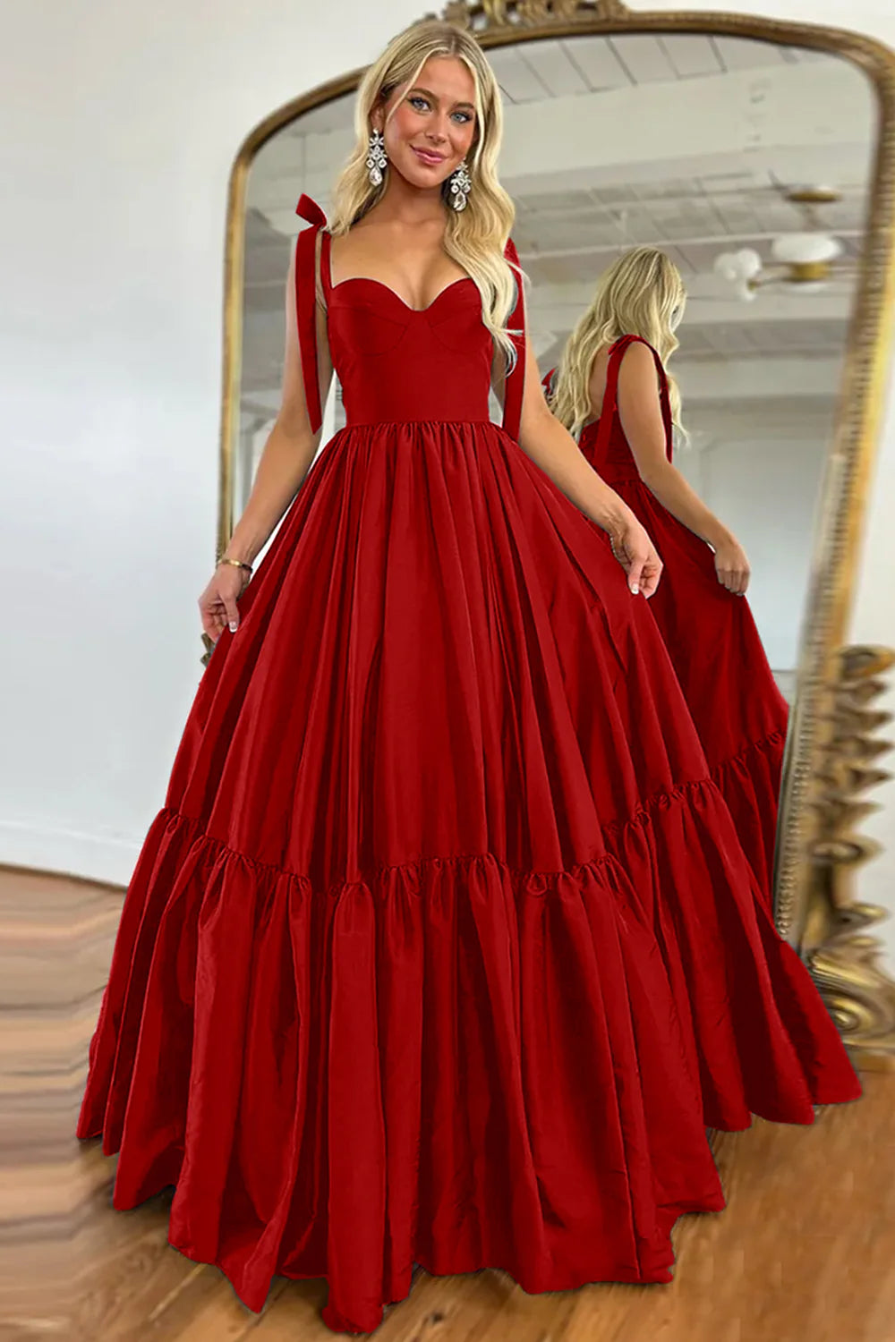 Robe de bal longue trapèze dos nu avec bretelles