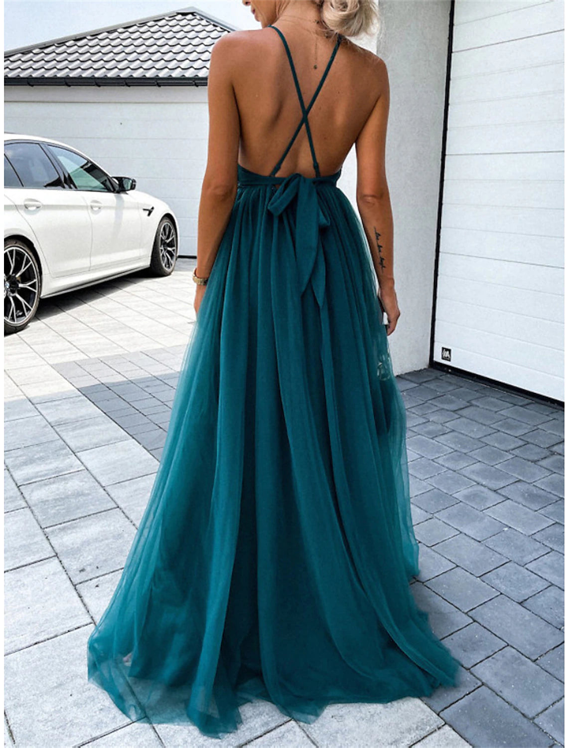 Weitese Women's Prom Dress Party Dress Lace Dress Long Dress Maxi Dress Pink Green Sleeveless Pure Color Lace Summer Spring Fall Spaghetti Strap Fashion Birthday Evening Party Wedding Guest