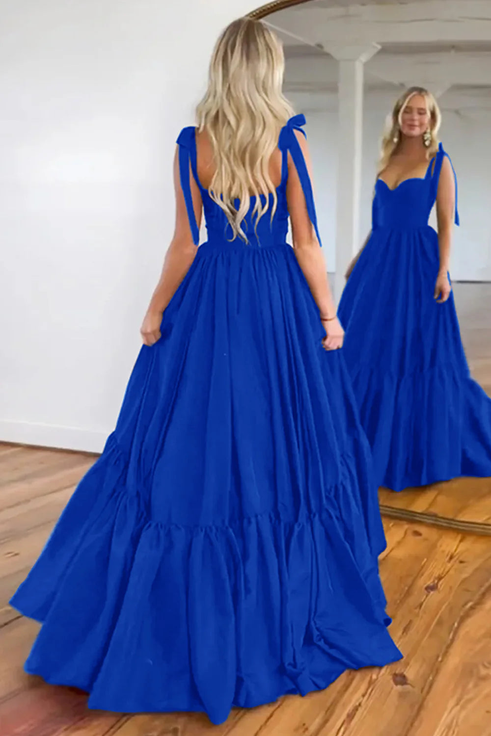 Robe de bal longue trapèze dos nu avec bretelles