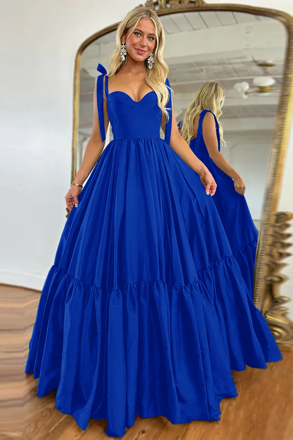 Robe de bal longue trapèze dos nu avec bretelles