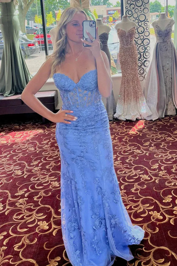 Red Strapless Sweetheart Lace Corset Criss Cross Back Mermaid Prom Dress