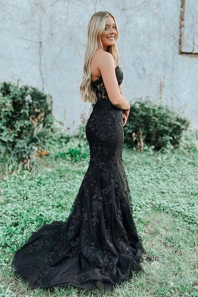 Red Strapless Sweetheart Lace Corset Criss Cross Back Mermaid Prom Dress