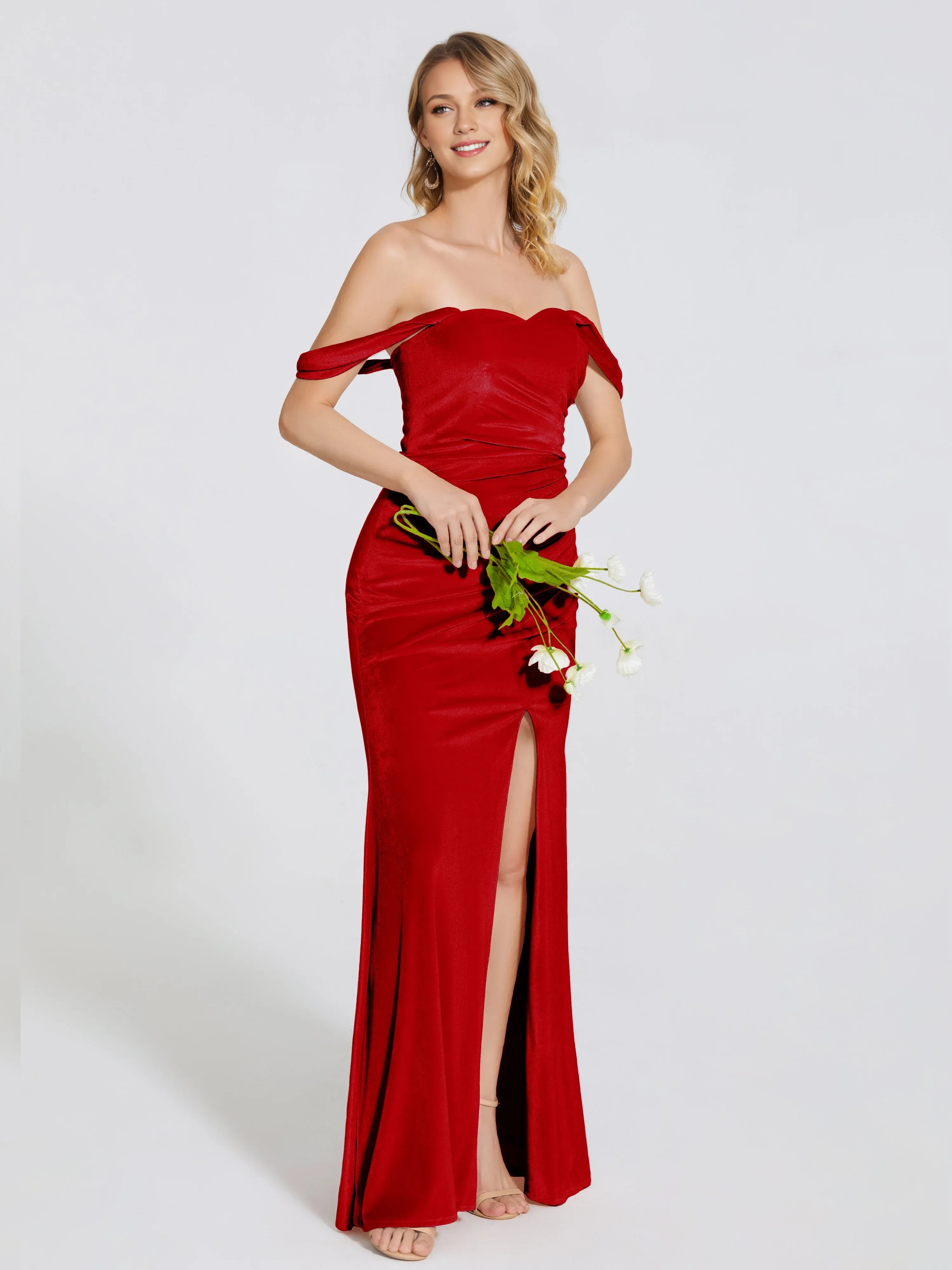 Chic Trumpet Off Shoulder Sleeveless Backless Floor-Length Prom Dress