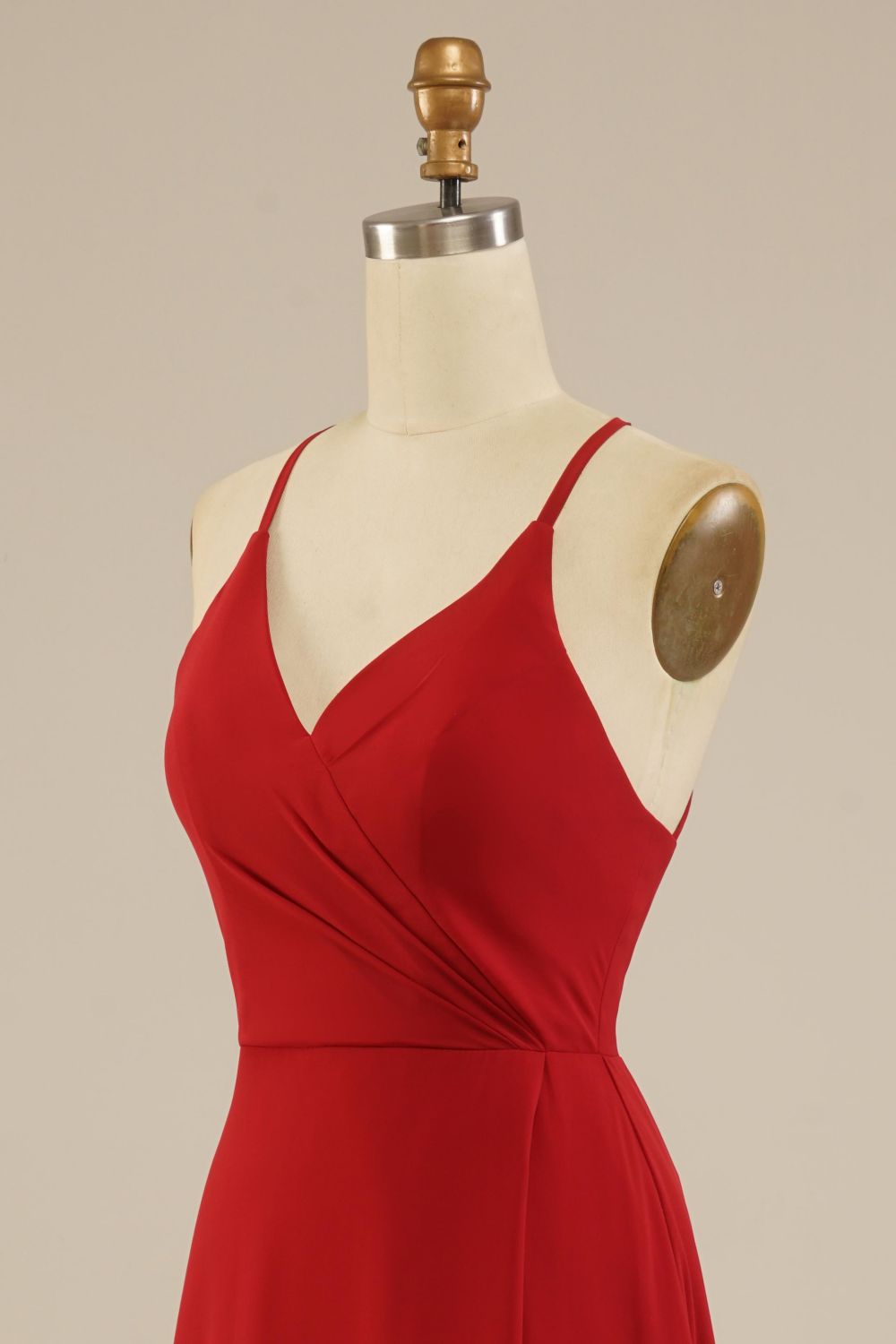 Weitese Red Floor Length Spaghetti Straps Chiffon Bridesmaid Dress