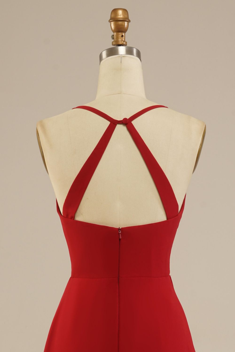 Weitese Red Floor Length Spaghetti Straps Chiffon Bridesmaid Dress