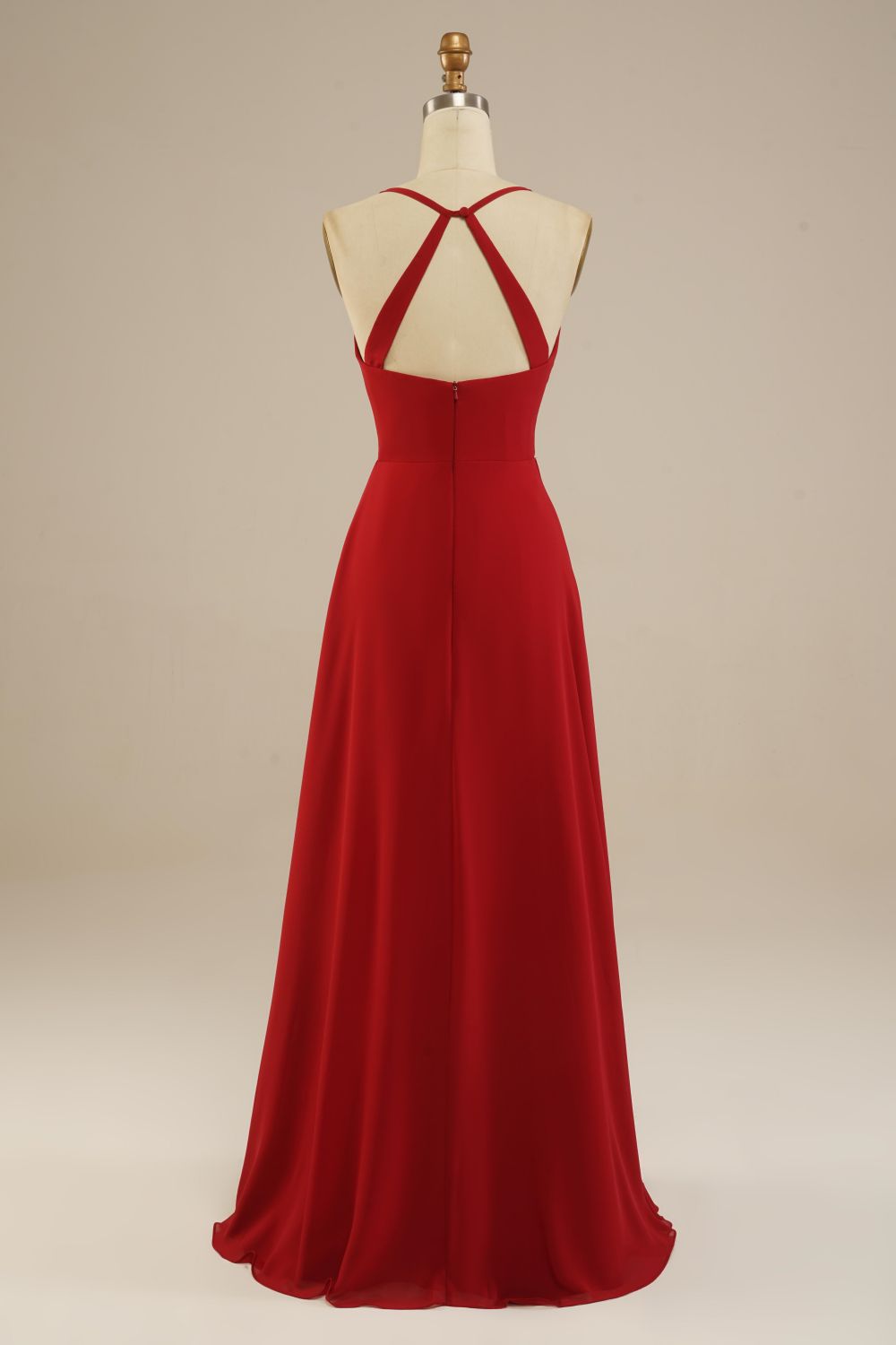 Weitese Red Floor Length Spaghetti Straps Chiffon Bridesmaid Dress