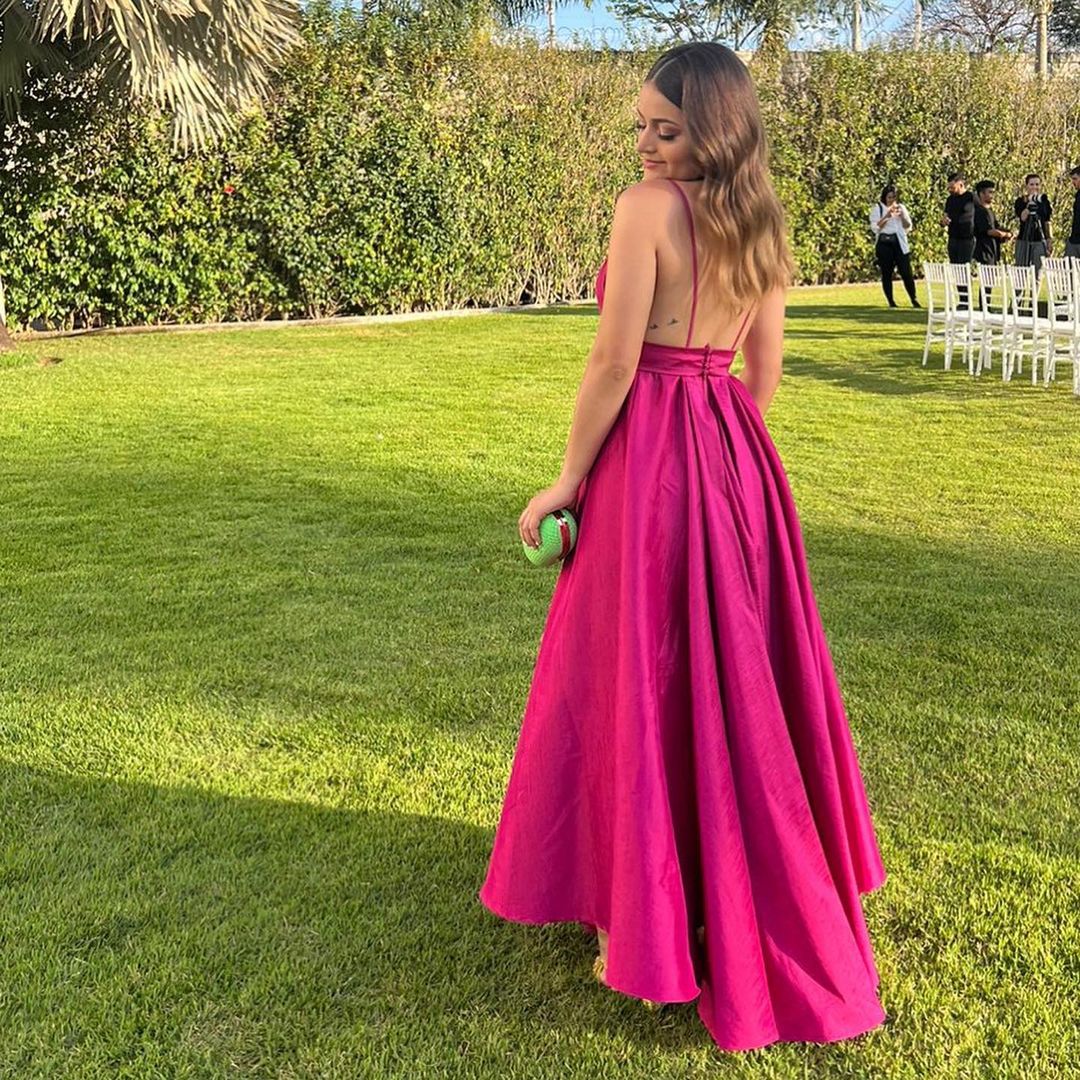 Robes de soirée Weitese pour femmes, coupe trapèze, rose rouge, satin, col en V, longue robe de bal, magasins de robes de bal 