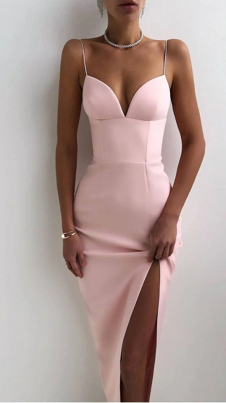 Weitese Formal Women's Dresses Spaghetti Straps Black /Royal Blue /Pink /White/ Red Simple Prom Dress With Split Prom Dresses Stores