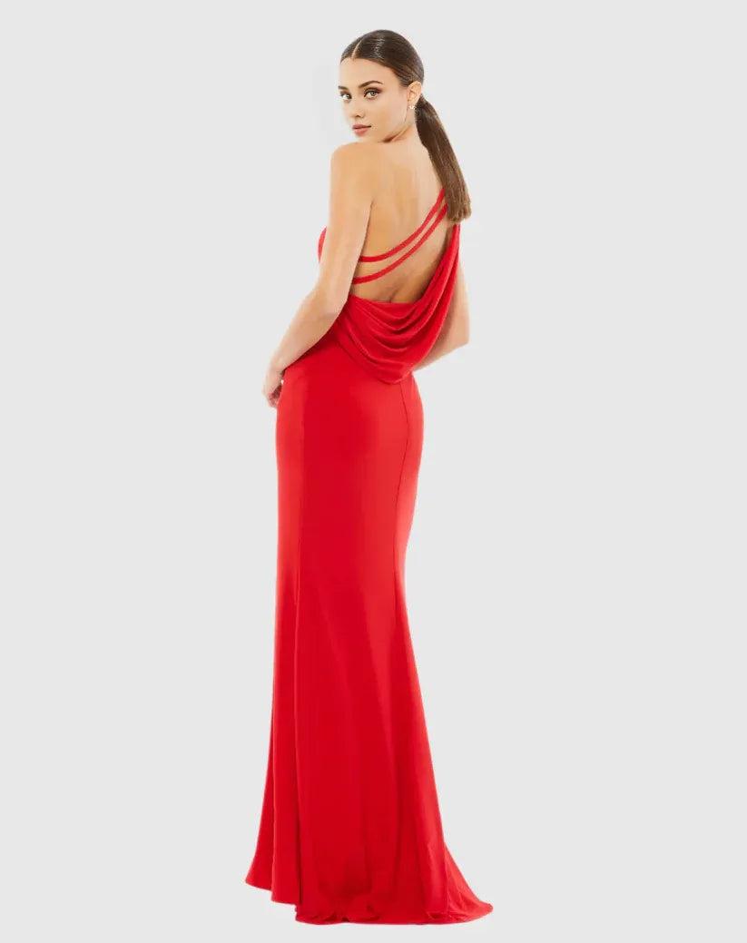 Fashion Sheath One Shoulder Sleeveless Draped Back Floor-Length Prom Dress