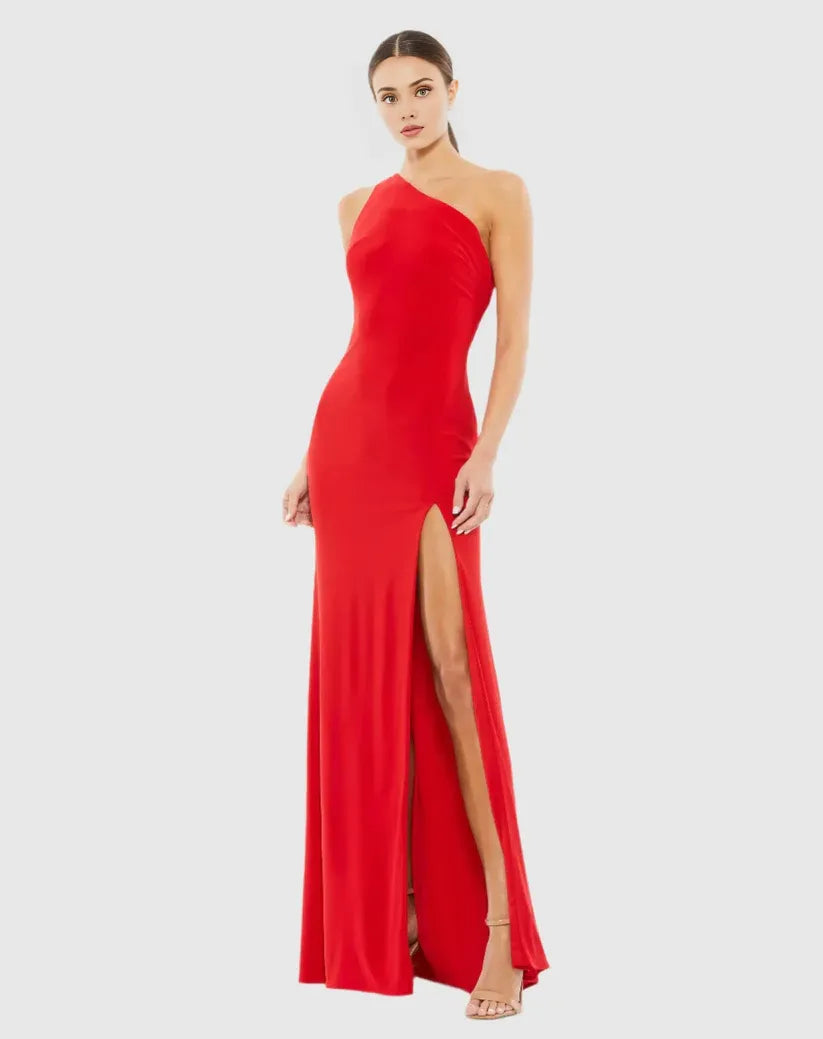 Fashion Sheath One Shoulder Sleeveless Draped Back Floor-Length Prom Dress