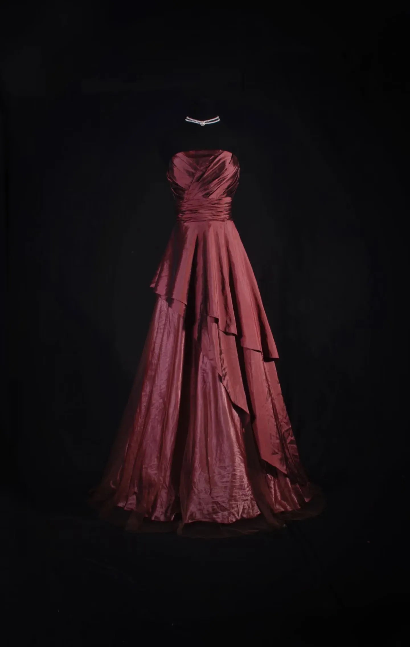 Regal A-Line Strapless Asymmetrical Layered Satin Floor-Length Evening Gown