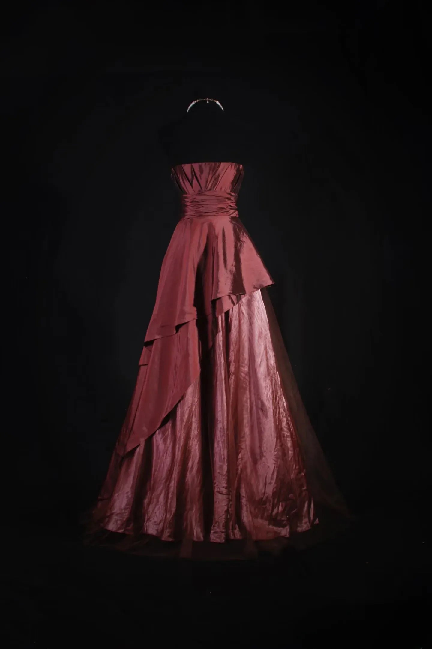 Regal A-Line Strapless Asymmetrical Layered Satin Floor-Length Evening Gown