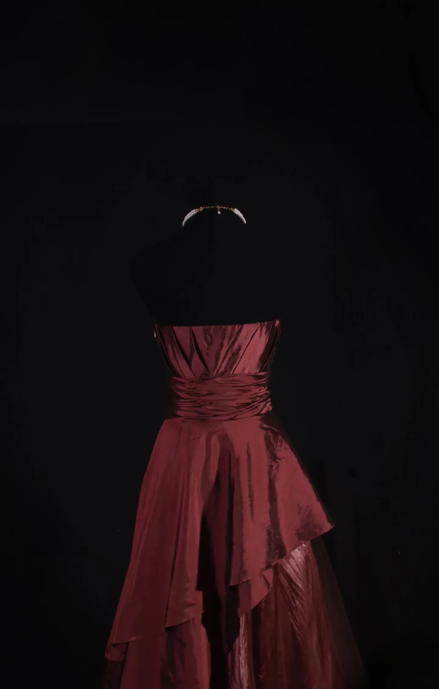 Regal A-Line Strapless Asymmetrical Layered Satin Floor-Length Evening Gown