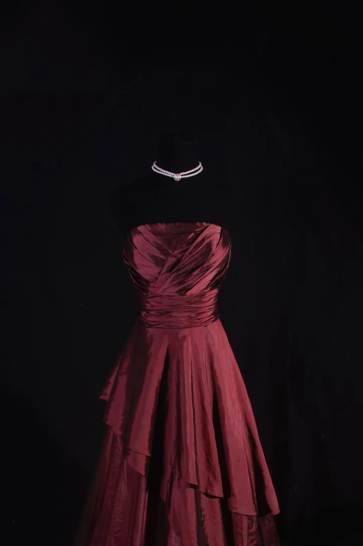 Regal A-Line Strapless Asymmetrical Layered Satin Floor-Length Evening Gown