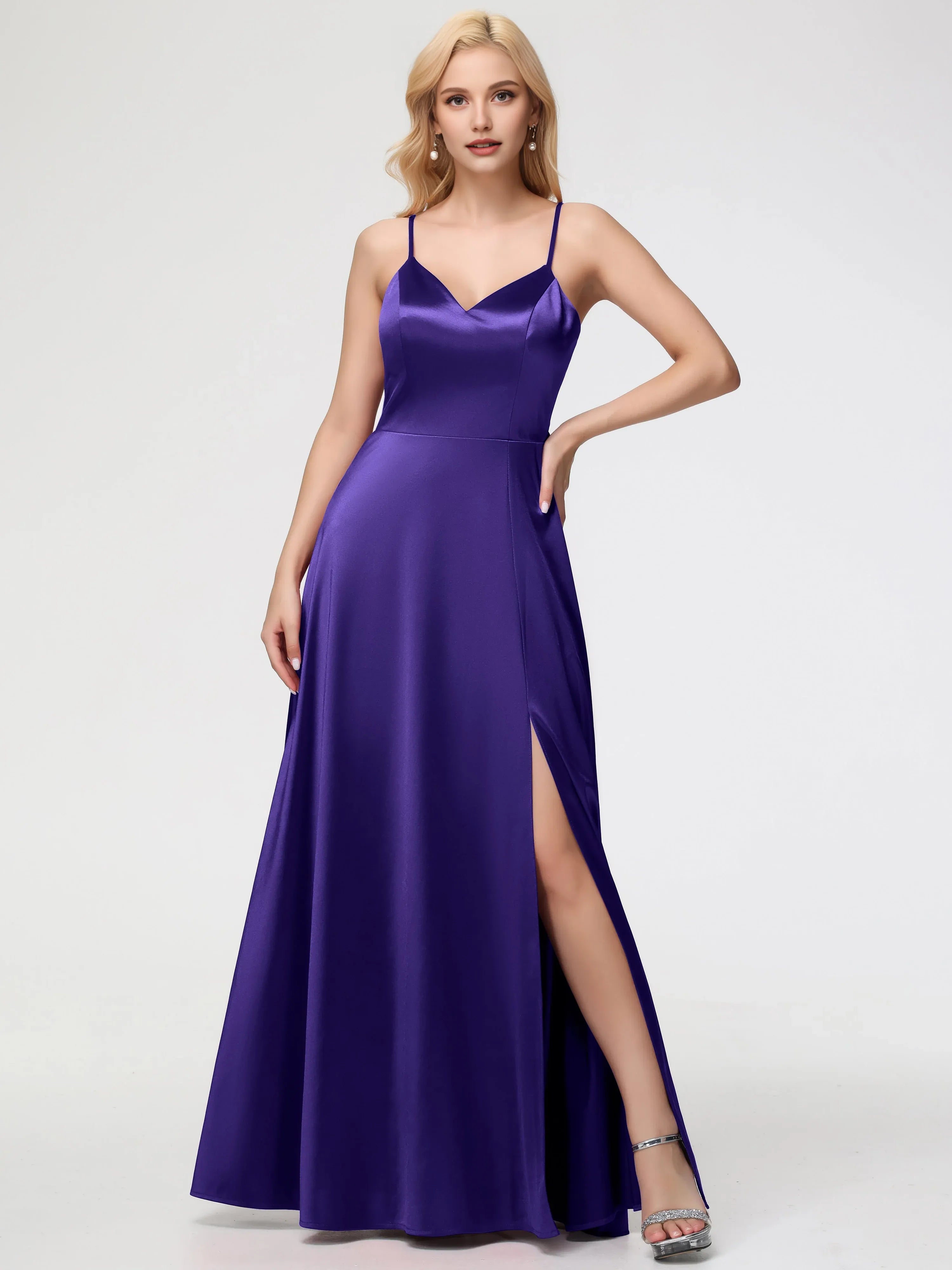 Simple A-Line V-Neck Sleeveless Back Zip Floor Length Prom Dress