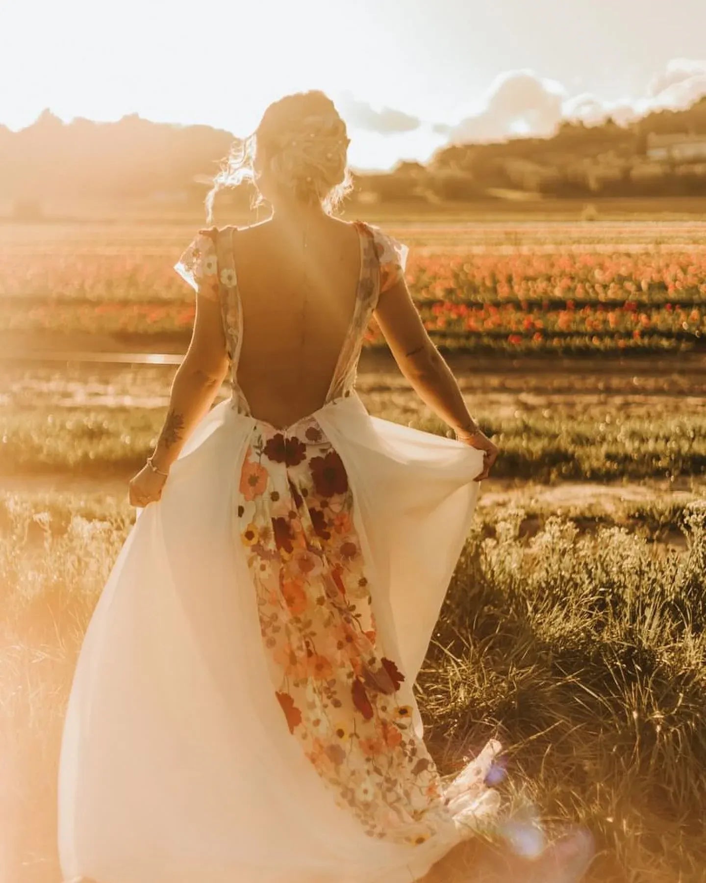 Romantic A-Line Deep V Neck Short Sleeve Tulle Maxi Floral Dress