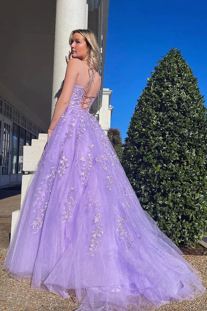 Romantic A-Line Square Neck Sleeveless Tulle Maxi Prom Dress