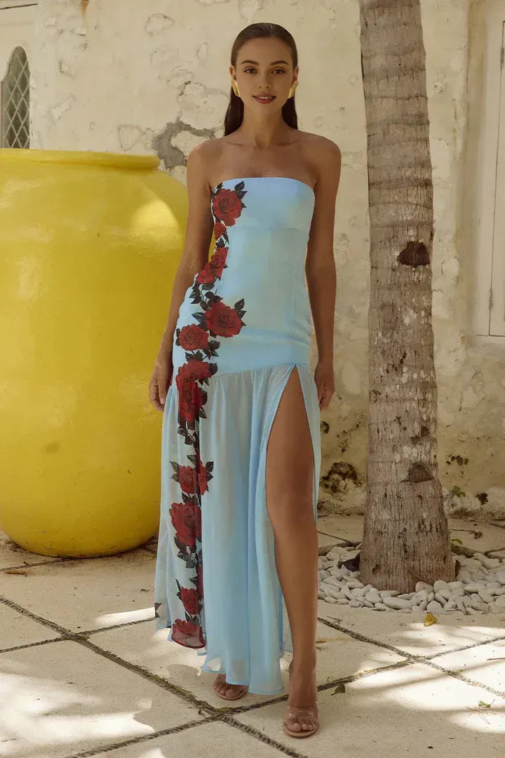 Romantic A-Line Strapless Sleeveless Zipper Up Floor-Length Prom Dress