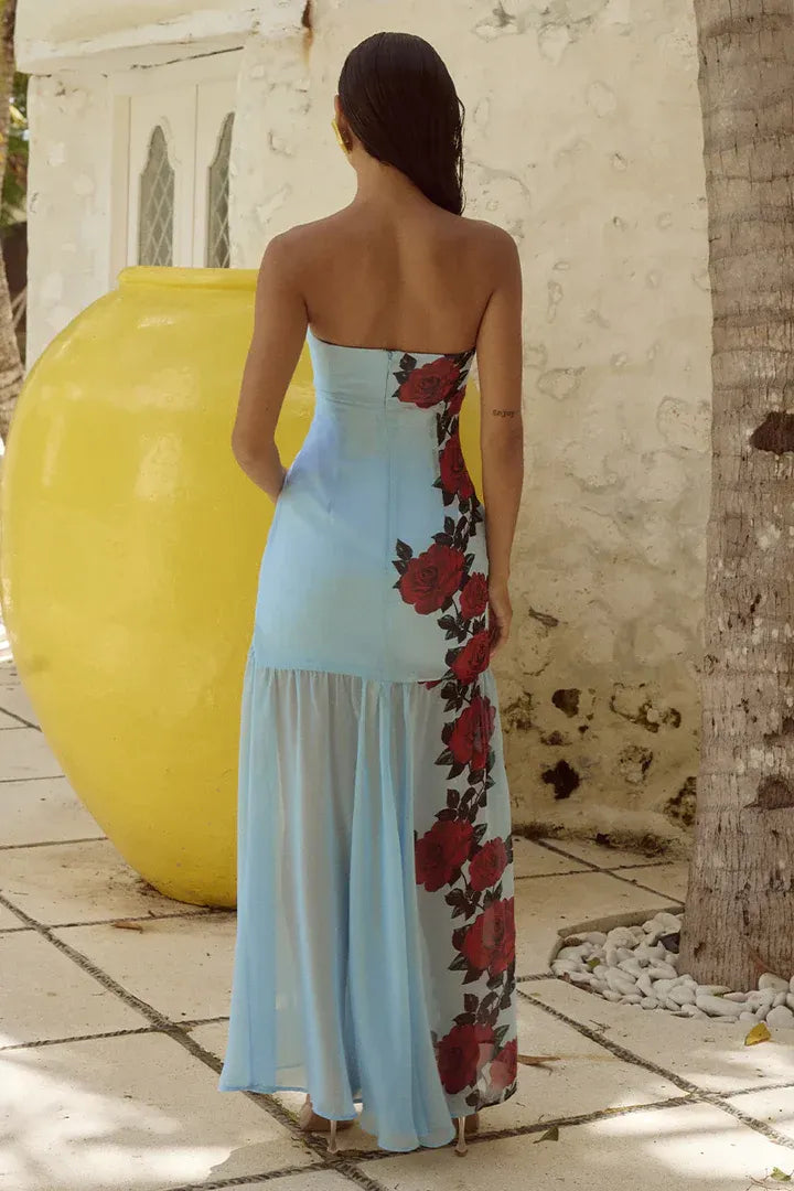 Romantic A-Line Strapless Sleeveless Zipper Up Floor-Length Prom Dress