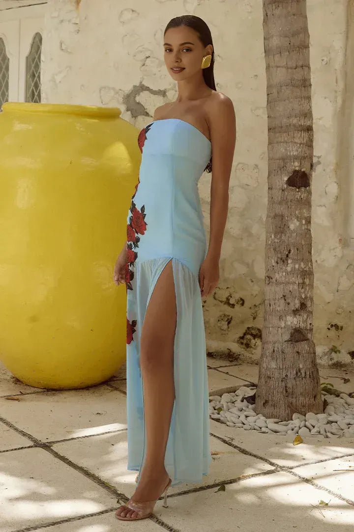 Romantic A-Line Strapless Sleeveless Zipper Up Floor-Length Prom Dress