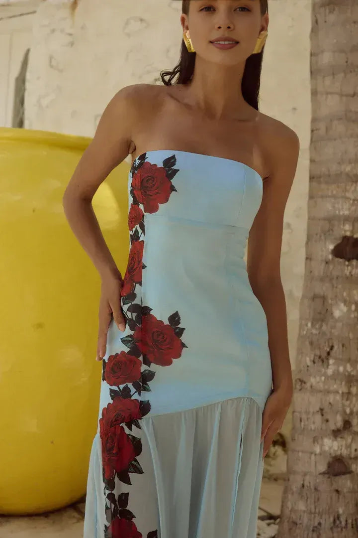 Romantic A-Line Strapless Sleeveless Zipper Up Floor-Length Prom Dress