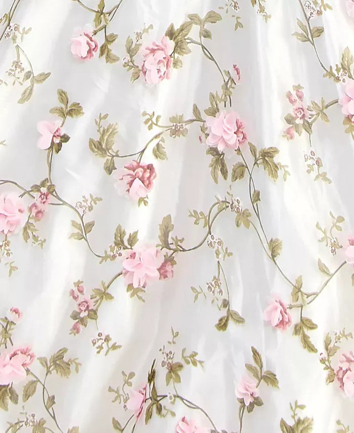Romantic A-Line Sweetheart Sleeveless Flower Printed Tulle Floor-Length Prom Dress