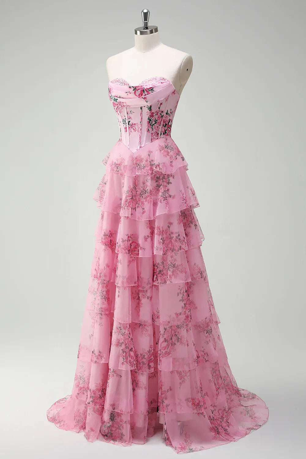 Romantic A-Line Sweetheart Sleeveless Tiered Sweep/Brush Train Evening Dress