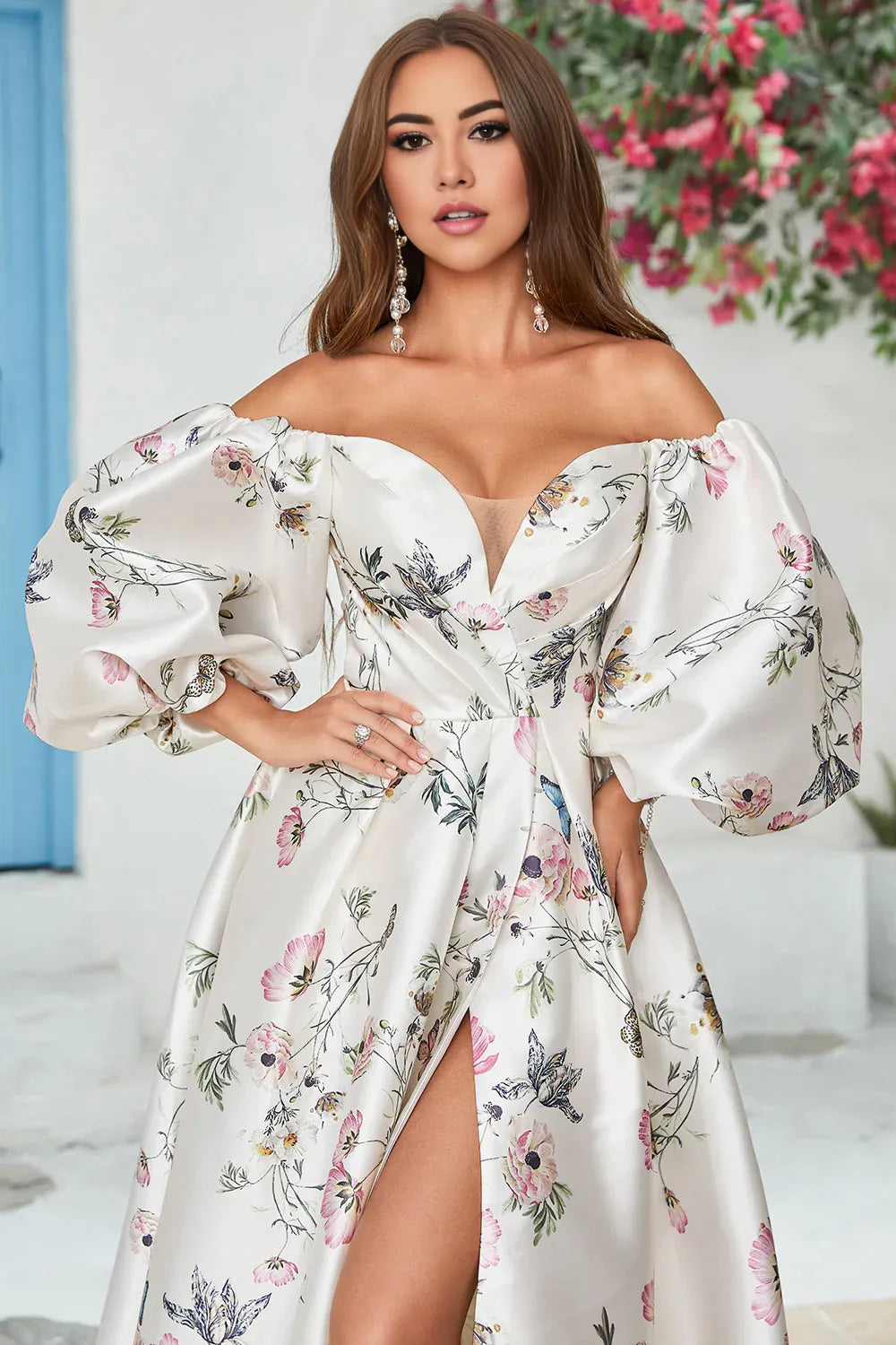 Romantic A-Line V Neck 1/2 Sleeve Zipper Up Chapel Train Wedding Dress