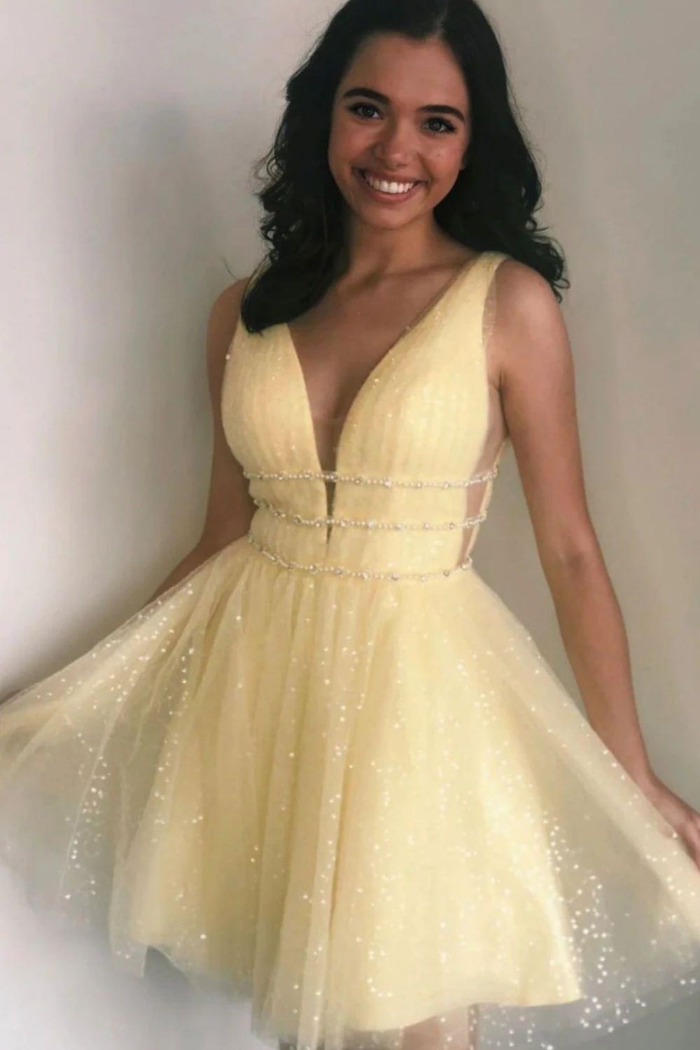 Weitese Romantic A-line Deep V Neck Homecoming Dress