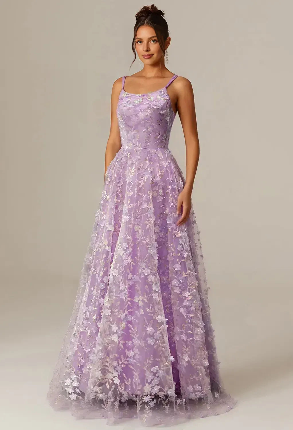 Romantic A-line U Neck Sleeveless Pleated Tulle Floor Length Prom Dress