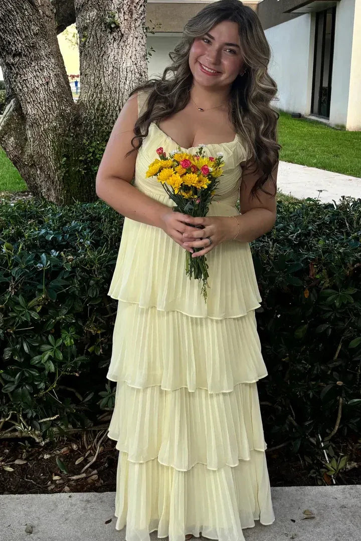 Romantic Blush Pink Off-Shoulder Tiered Ruffled Maxi Prom Dress