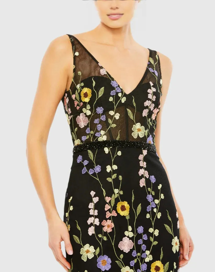 Romantic Mermaid V Neck Sleeveless Backless Sweep/Brush Train Prom Dress