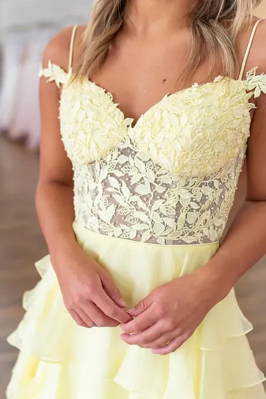 Romantic Off-Shoulder Sleeveless Empire A-Line Chiffon Tiered Appliques Long Prom Dress