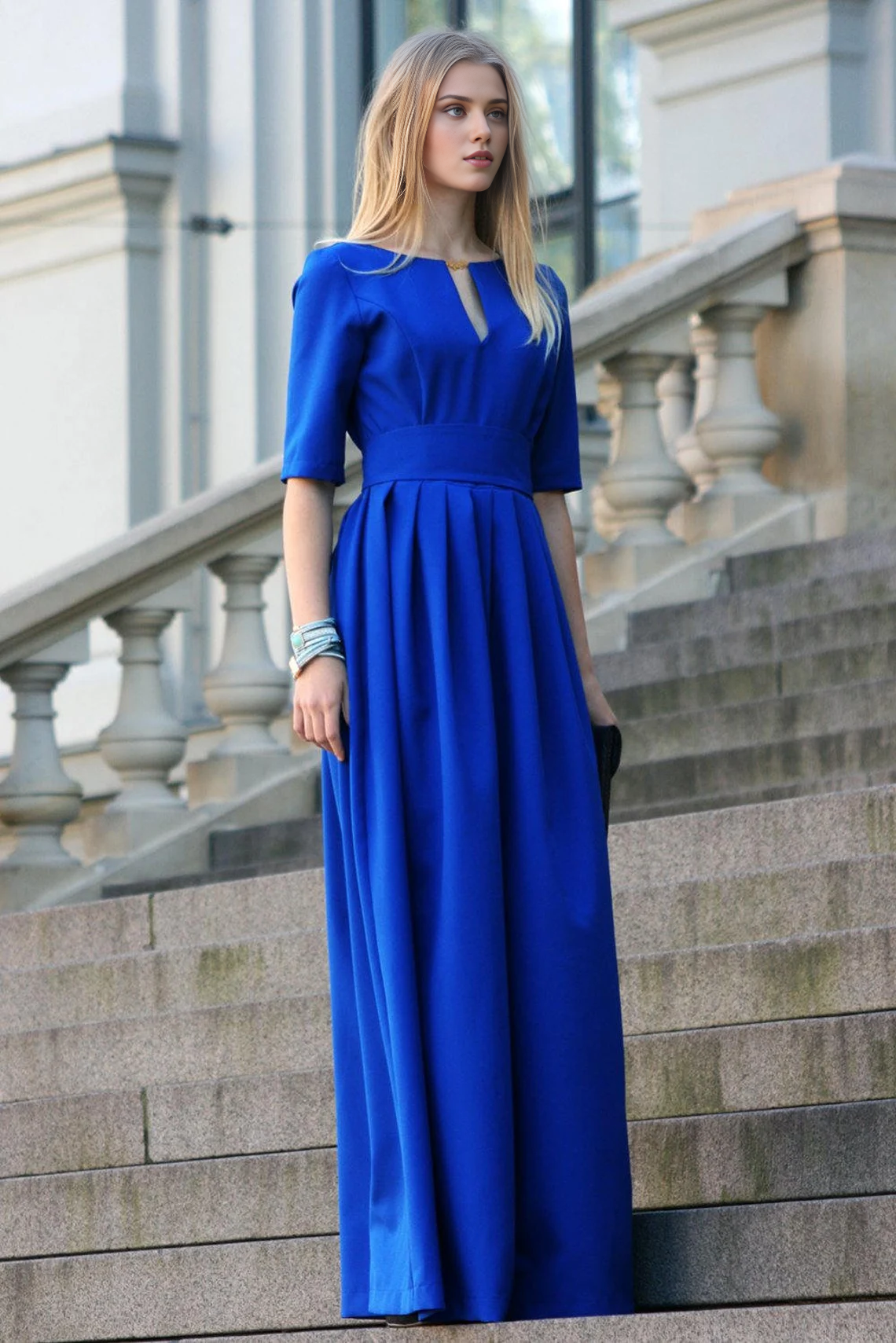 Robe de soirée romantique à manches courtes et col en V, longueur au sol, coupe trapèze, pour demoiselle d'honneur 