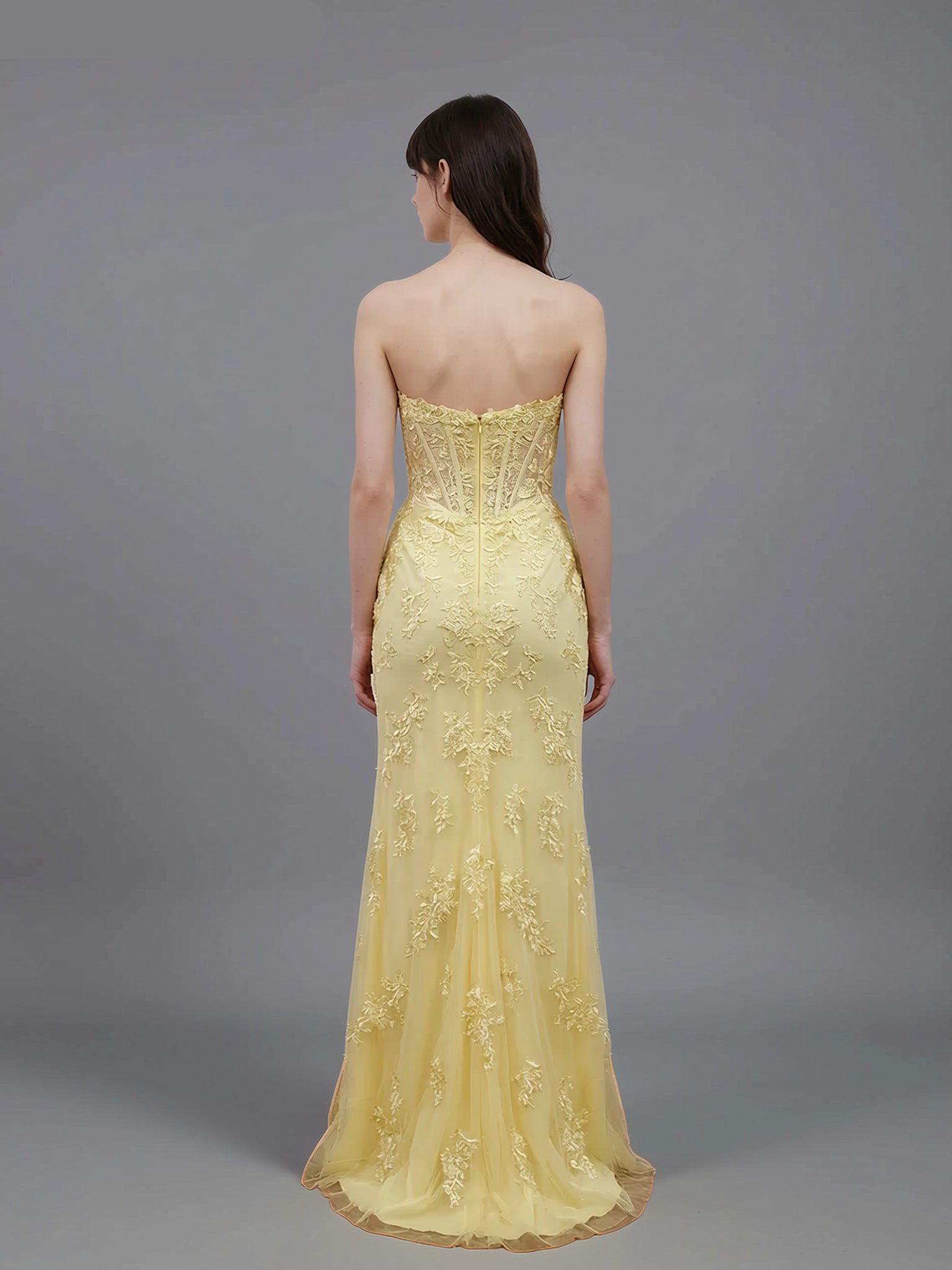 Romantic Strapless Lace Appliques Slit Mermaid Evening Gown