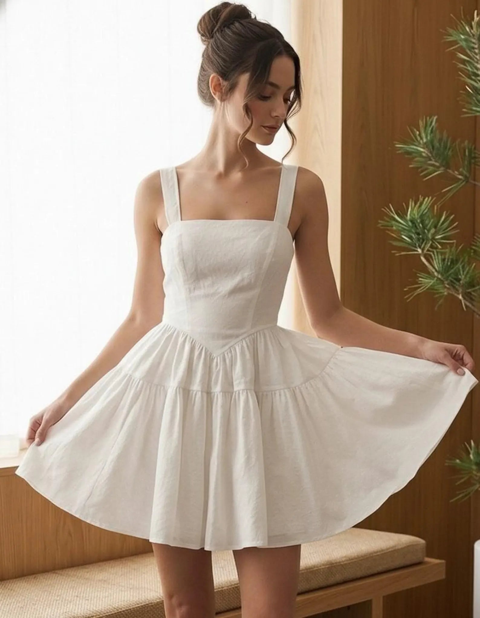 Romantic A-Line Square Neck Tiered Ruffled White Mini Homecoming Dress