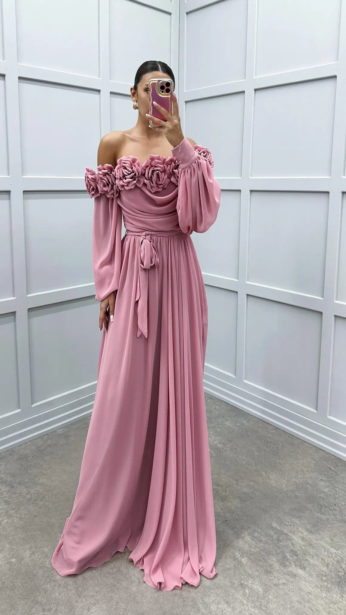 Robe de bal à manches ballon et bretelles en corde, coupe trapèze, motif floral, robe de soirée élégante, longueur au sol, fendue 